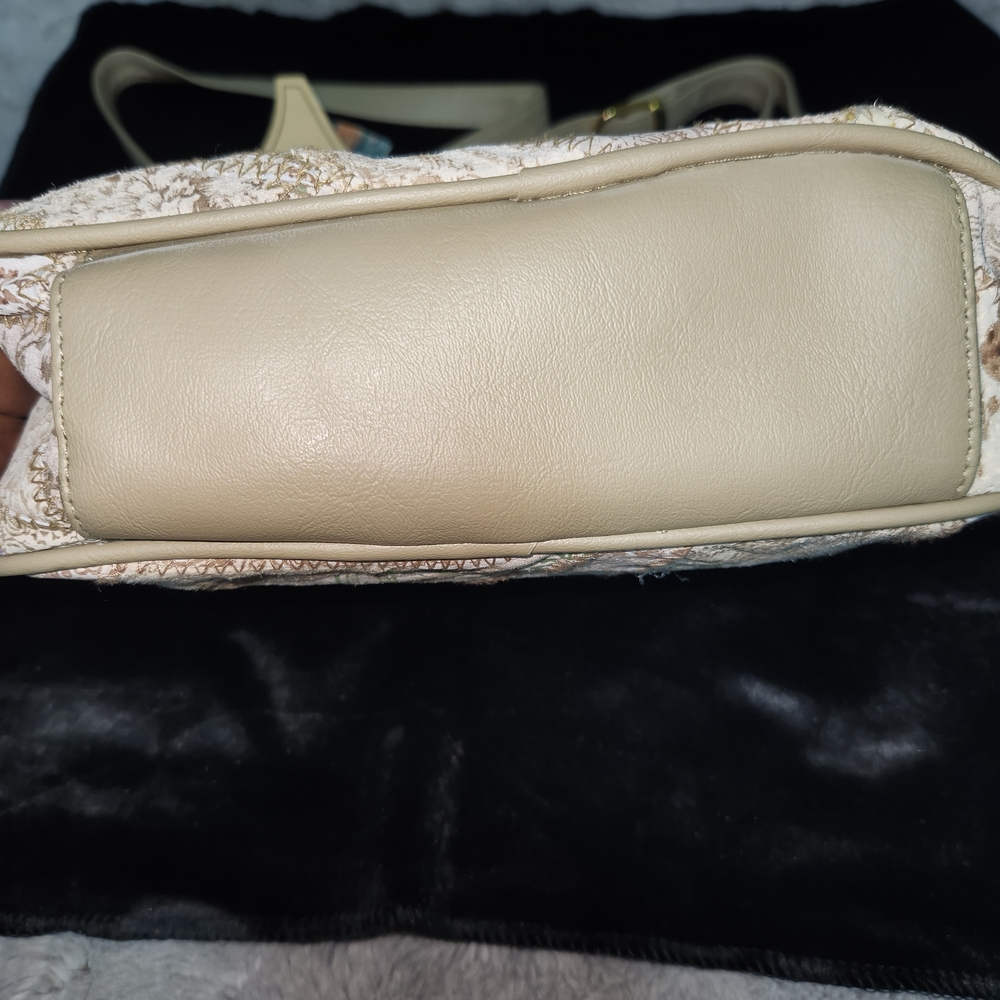 NEW Genuine Leather Patchwork Crossbody Bag - Cream and Brown - Picture 5 of 9